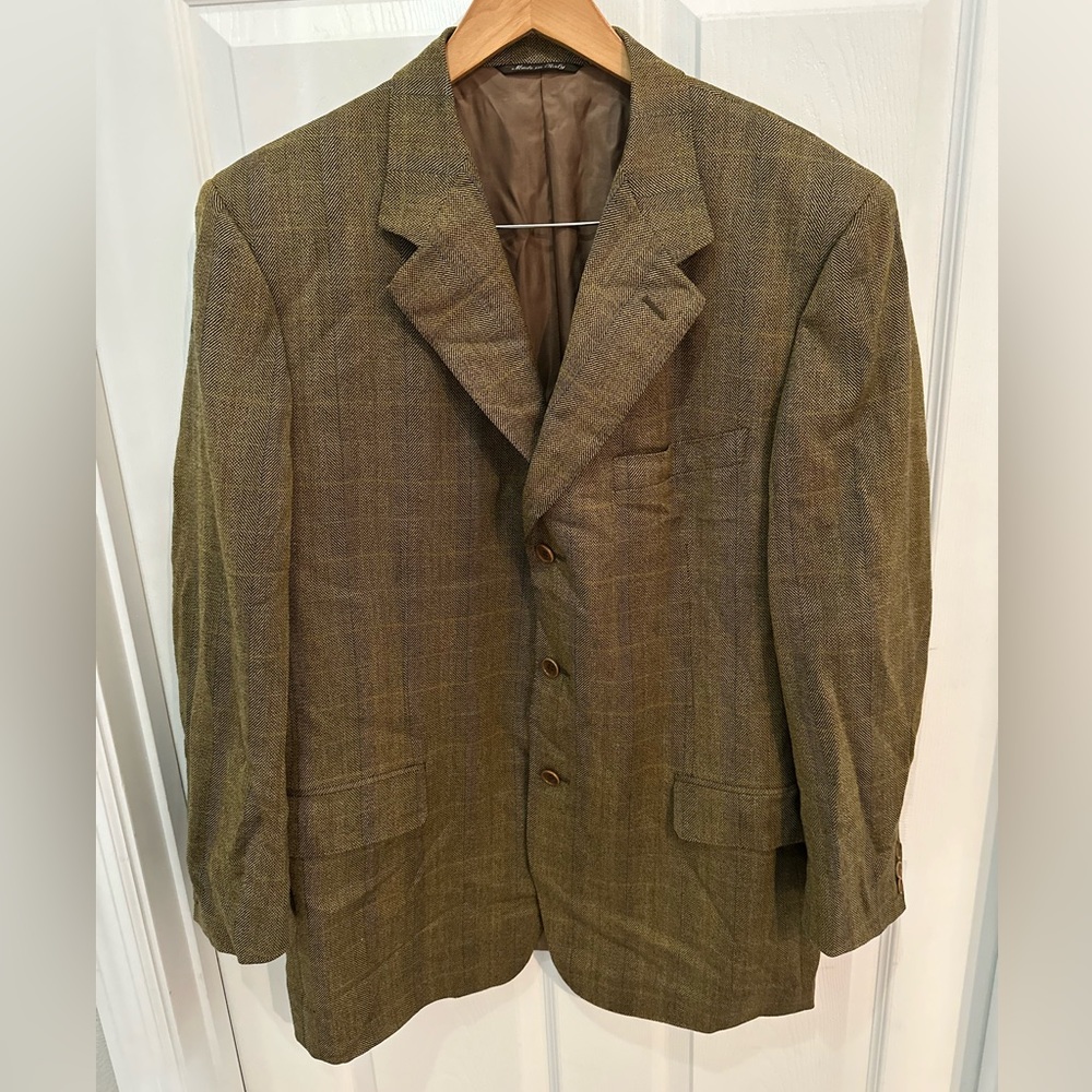 Canali Blue Label Size 44R GreenBlue  100% Wool Sport Coat Jacket (EU 54)